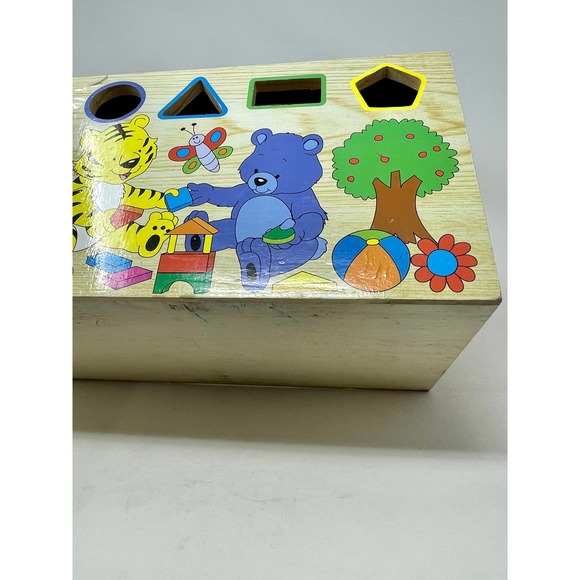 Toy Chest Wooden Alphabet Lego Top + 57 Misc. Pieces 14x7x8  .01:S1418 - Picture 12 of 12